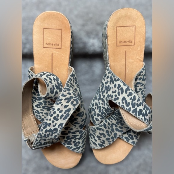 NEW Dolce Vita Leather Cheetah Lenni Open-Toe Wrap Wedge Sandals Women’s 10 - Picture 8 of 9